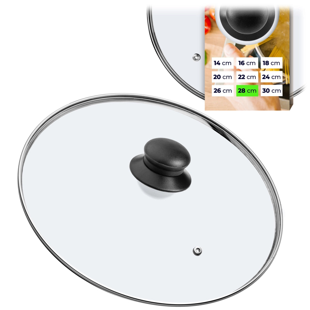 Set di coperchi in vetro KADAX da 28+30 cm resistenti al calore per pentole e padelle.