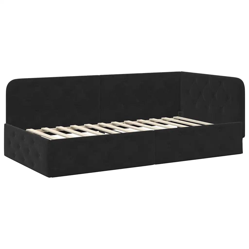 Letto singolo | Letto per adulti | Cornice del letto ad angolo Nero 90 x 190 cm Velluto
