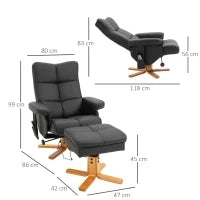 Poltrona Massaggiante Reclinabile a 145° con Pouf Poggiapiedi, 80x86x99cm, Nero