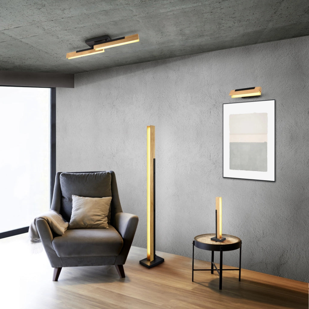 Lampada da terra LED Kerala nera legno 16W dimmer Trio
