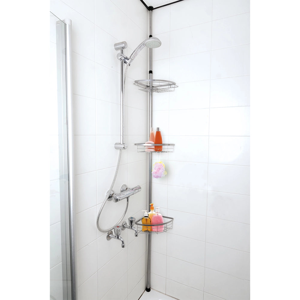 Mensola Angolare a Parete per Bagno 3 Cestelli Altezza Regolabile Fino a 250 cm
