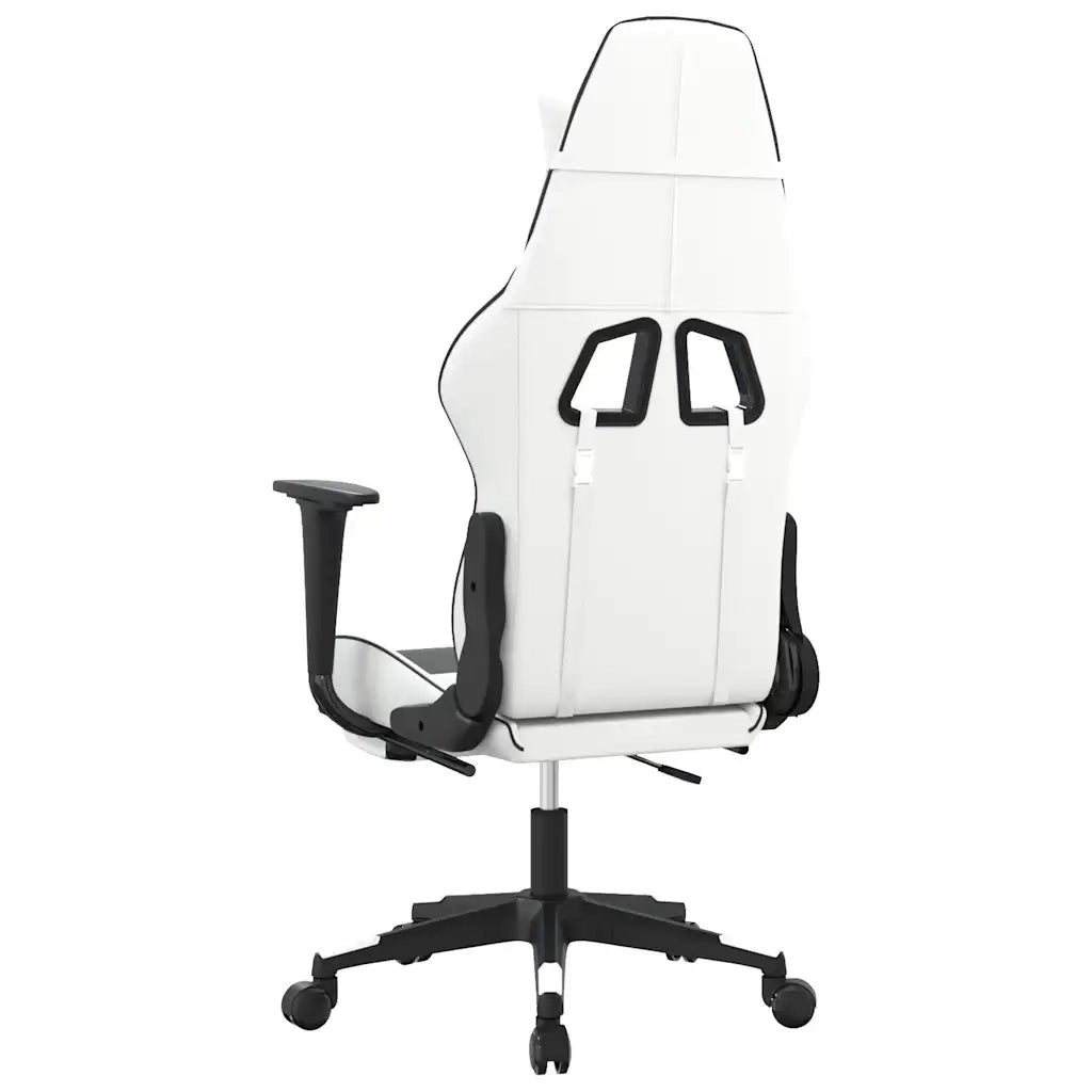 Sedia da Gaming | Sedia da e-sports Massaggio Poggiapiedi Bianco e Nero Similpelle