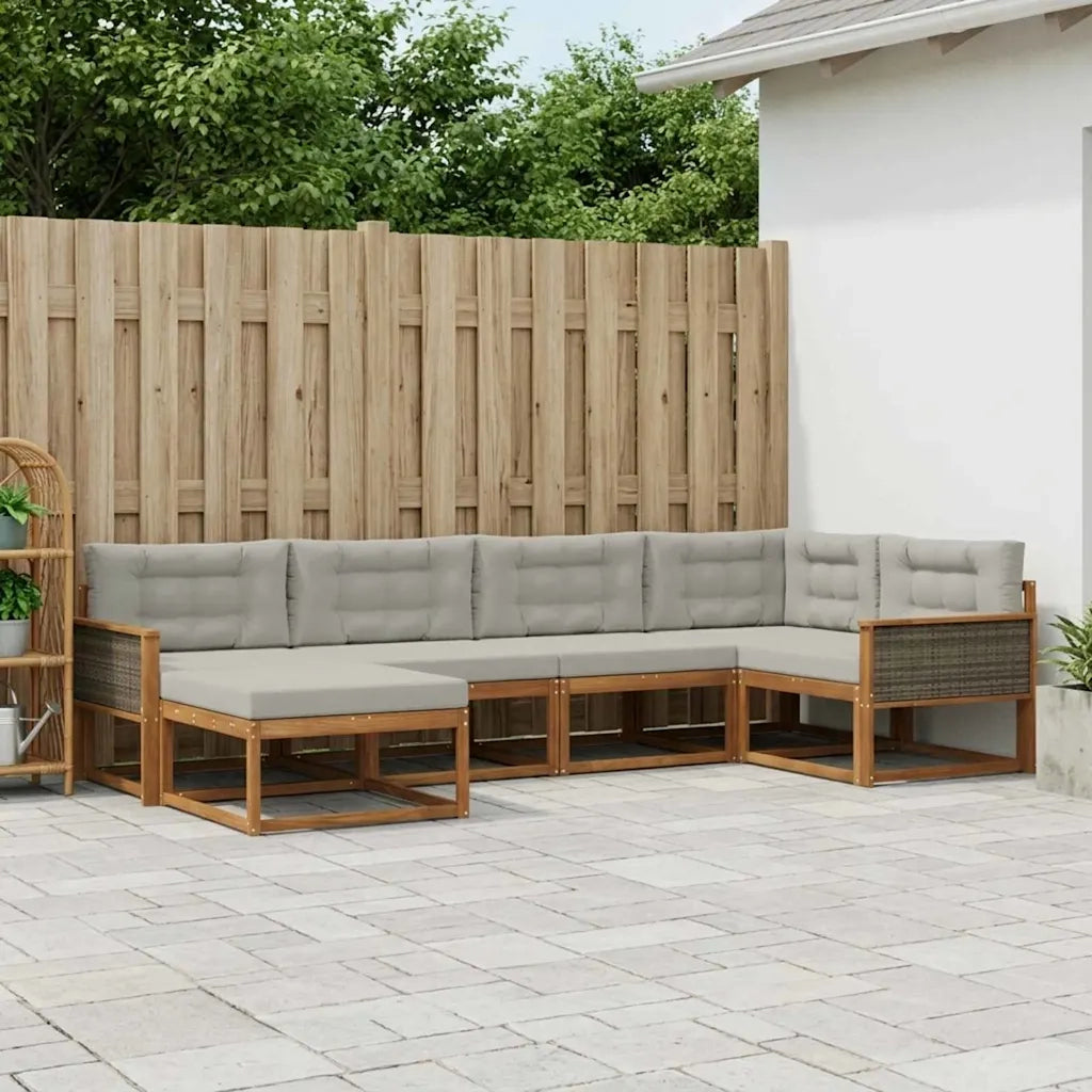 Set di divani da esterno 6 pcs Naturale e Grigio chiaro