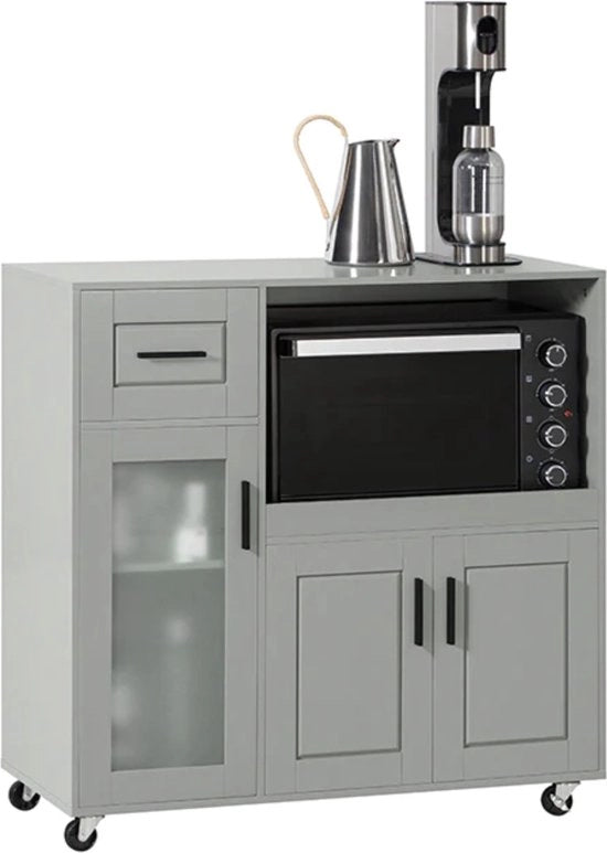 Carrello per cucina su ruote - contenitore magnetico - porta cavi - MDF - bianco - 89x89x40cm