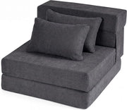 Divano Letto 2 Posti Pieghevole, 3 in 1 Divanetto Trasformabile con 2 Cuscini, Schiuma ad Alta Densità e Rivestimento in Tessuto Chenille, Poltrona Letto per Soggiorno (Grigio,72 x 76 x 58 cm)