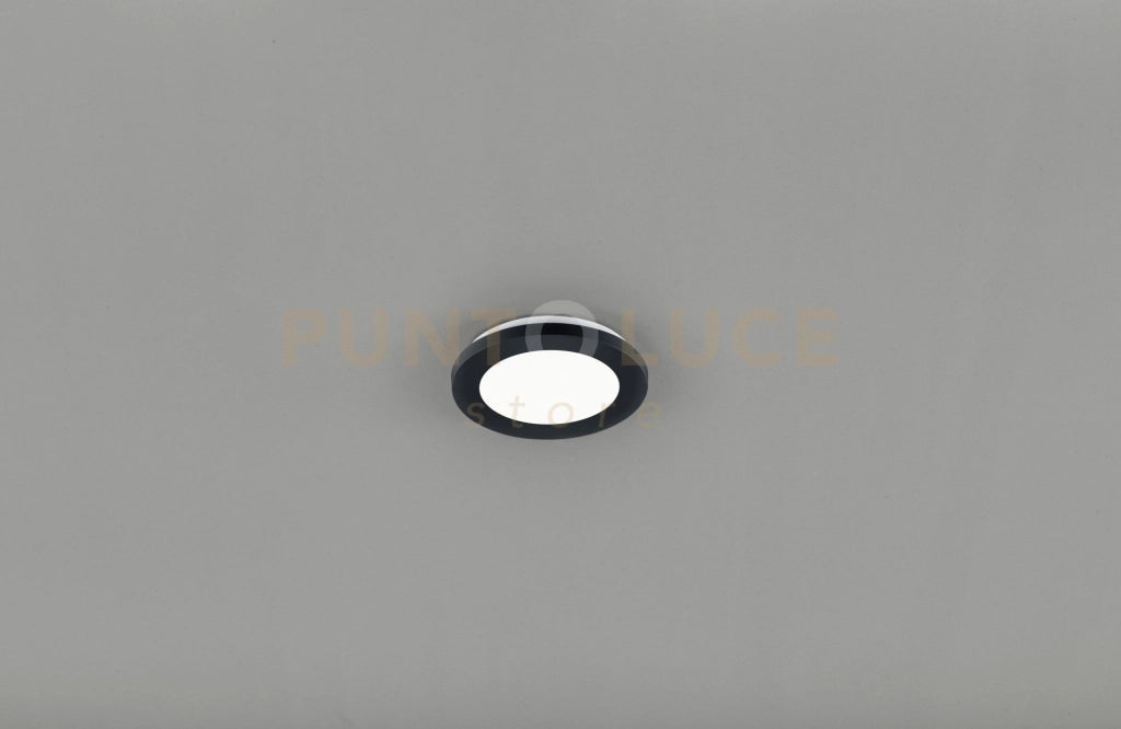 CAMILLUS PLAFONIERA LED TONDA METALLO NERO OPACO CON FUNZIONE DIMMERABILITA' CON NORMALE INTERRUTTORE A PARETE IP44 D. 17CM LED 9 W · 1.000 lm · 3.000 K