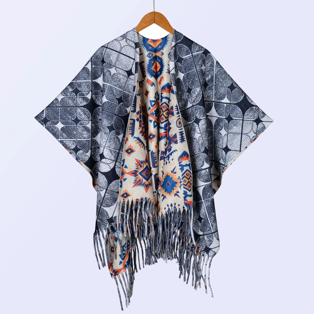 Nuovo scialle double face spesso, stile retr¨°, ampia cappa da donna.