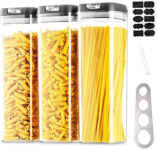 Set di 3 Scatole di Stoccaggio Aria Tettone - Transparenti - BPA Libero - Per Cereali e Pasta - Ideale per la Conservazione della Cucina