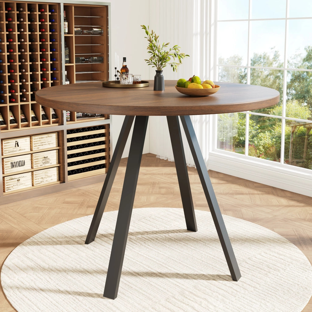 Tavolo da pranzo per 4 persone con piano rotondo in MDF e gambe in ferro, per cucina e soggiorno, 80 × 80 × 75 cm