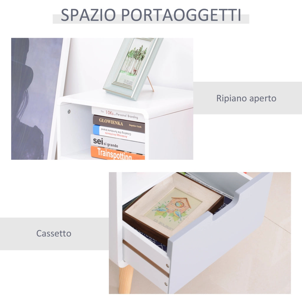 Comodino con Cassetto in Legno di Pino ¨C Zephmum ¨C MDF Bianco 40x38x58 cm