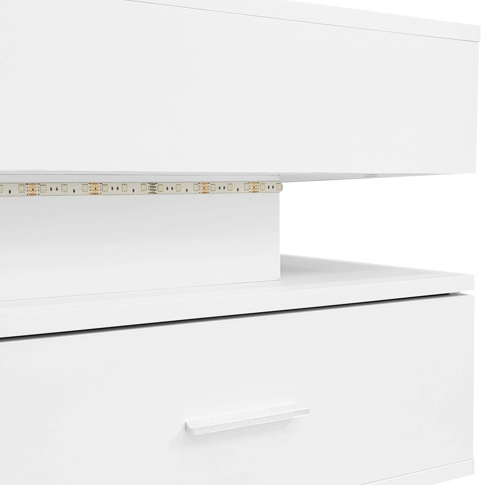 Tavolino da Salotto Sollevabile con LED e Cassetti ¨C Xylo ¨C Bianco, 100x50x44