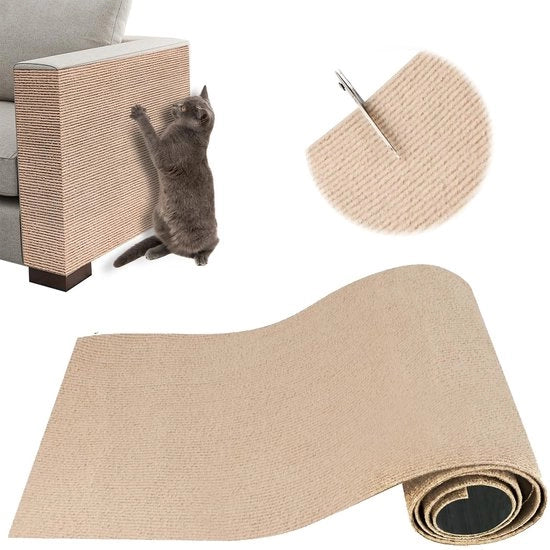 Mat per gatti, autoadesivo, 100 x 30 cm, Riciclabile e tagliabile, Ideale per divani, mobili e pareti, Facile da applicare, Sisal e moquette (Khaki)