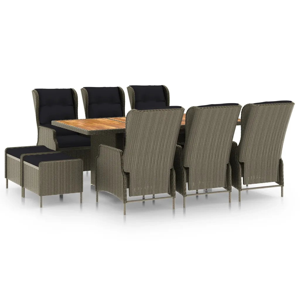 Set da Pranzo da Giardino 9 pz con Cuscini in Polyrattan Marrone cod mxl 69405
