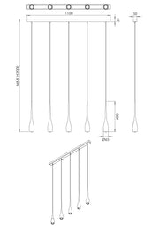 Lampada a Sospensione Bianco 5x 7,5W LED Integrato 3270lm 3000K, Dimmerabile a Taglio di Fase, Struttura in Metallo - Design Moderno