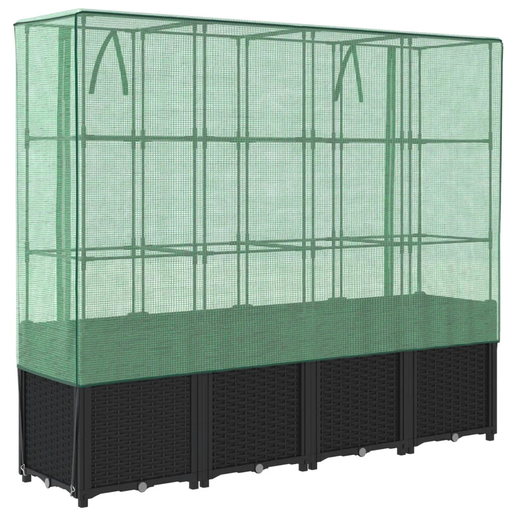 Fioriere | Cassetta per fiori | Letto rialzato con copertura per serra effetto rattan 160x40x153 cm