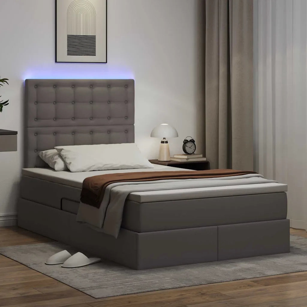Letto con contenitore e LED Grigio 120 x 200 cm Pelle Sintetica 3372299