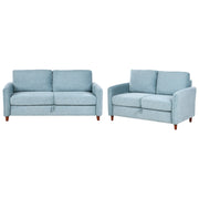 Set da salotto composto da divani da 2 e 3 posti rivestito in tessuto azzurro con braccioli soggiorno stile moderno
