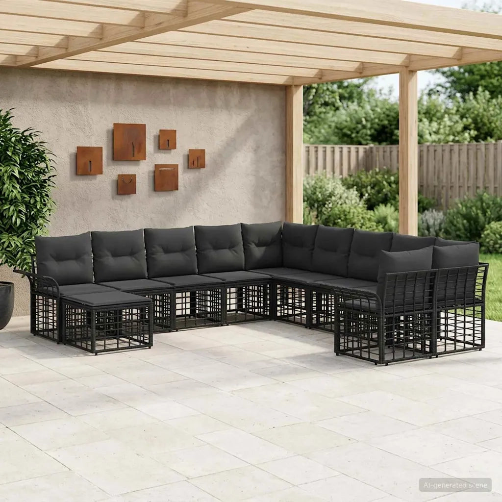 Set di divani da esterno 11 pcs Nero e Grigio scuro Poliestere 3437821