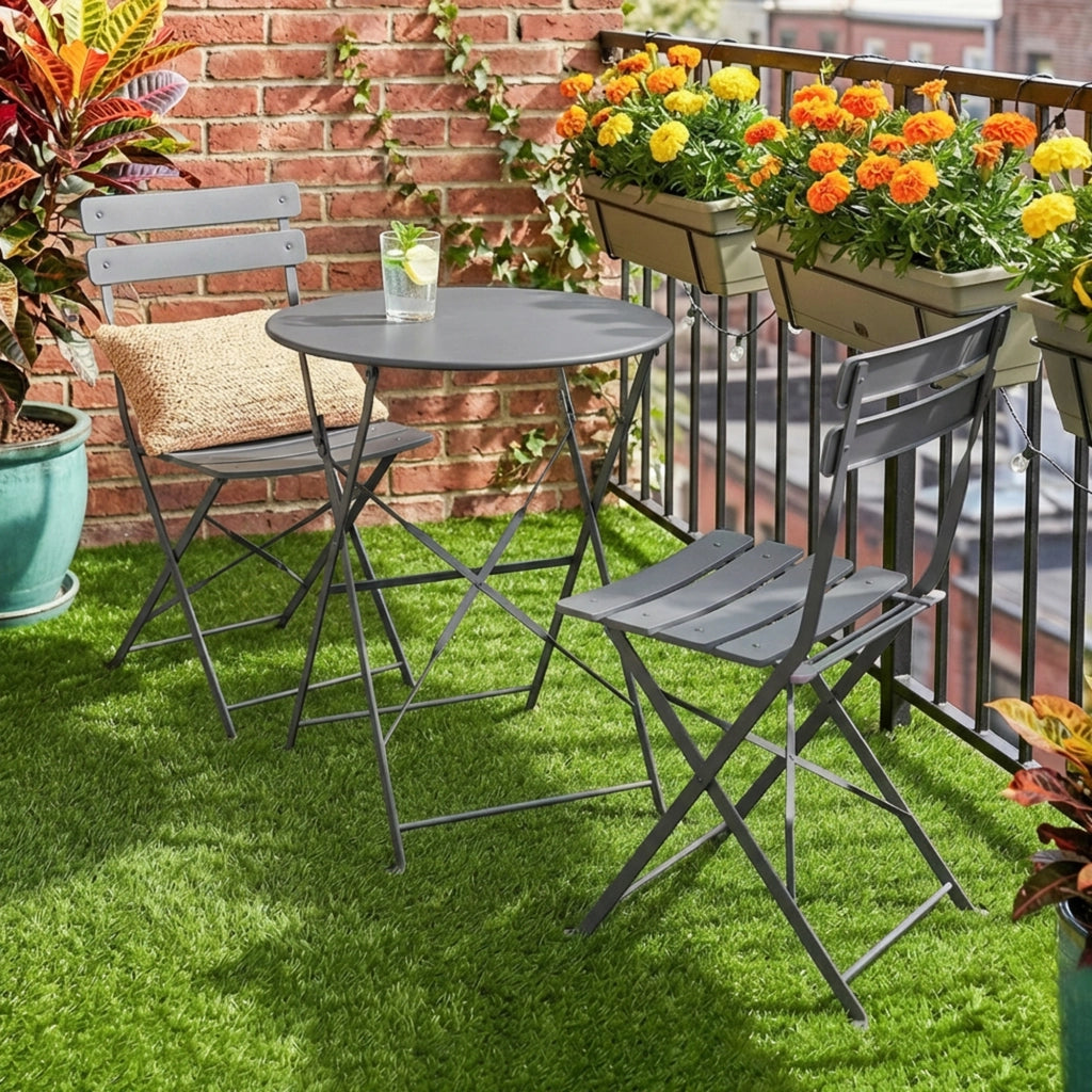 Tavolo pieghevole con sedie da giardino ¨C zephmum ¨C grigio, metallo