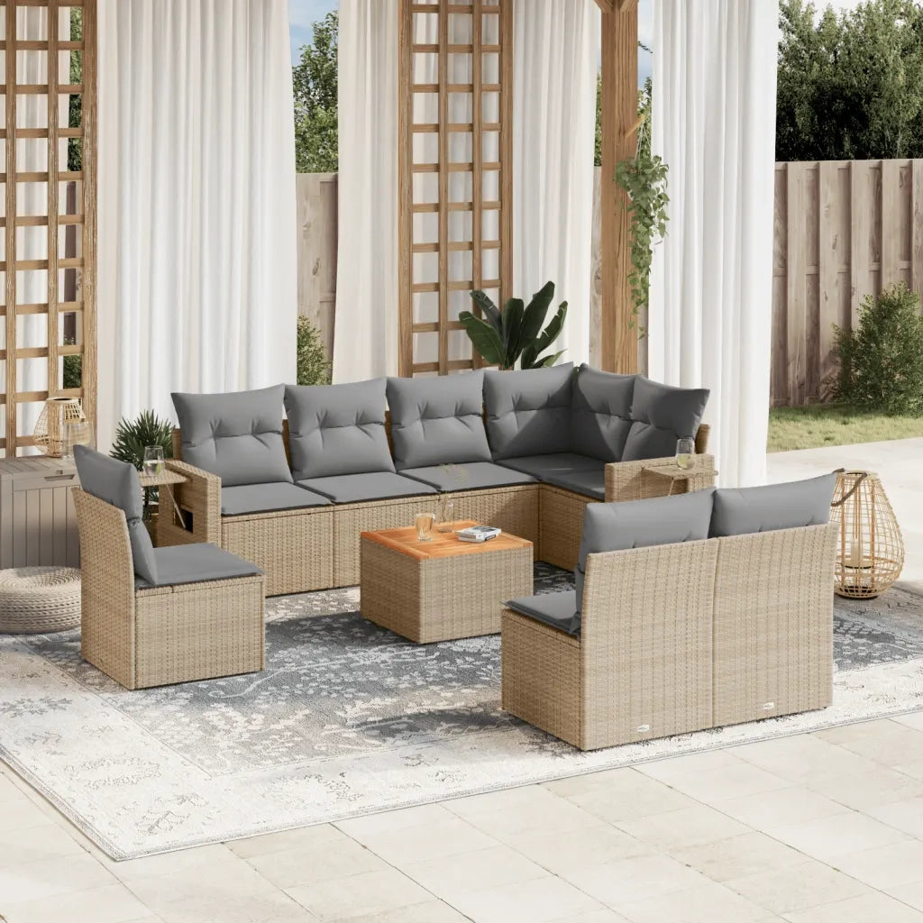 Set Divano da Giardino 9 pz con Cuscini Beige Misto Polyrattan 3256934