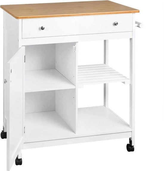 Carrello da cucina su ruote - servizio pratico - struttura in MDF e metallo - design moderno - finitura legno ebe/w Bianco - 80x44x88 cm