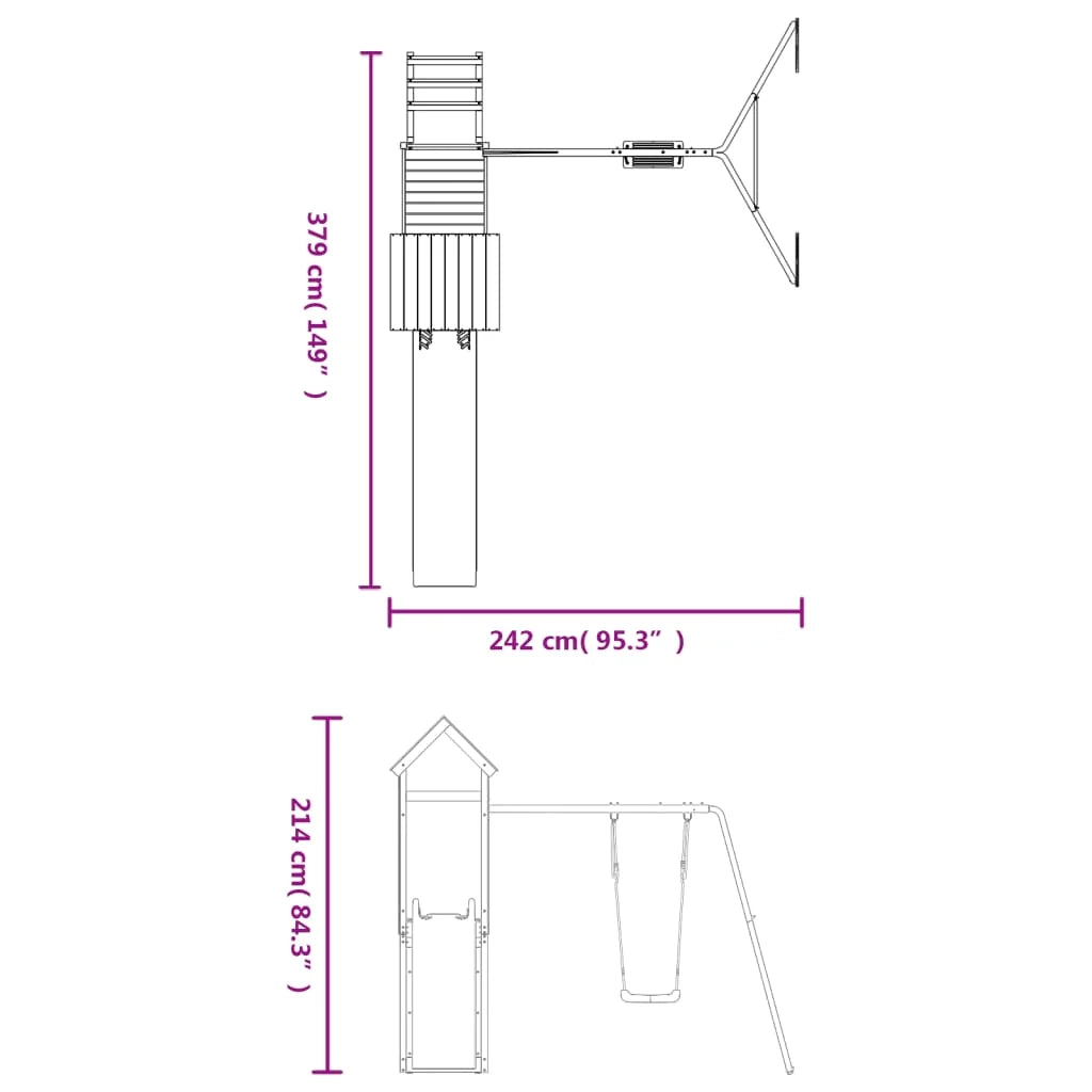 Area giochi all'aperto con altalene scivolo e robuste strutture per arrampicarsi  attrezzatura da gioco da giardino 242 x 379 x 214 cm legno di pino massiccio 02_0004726