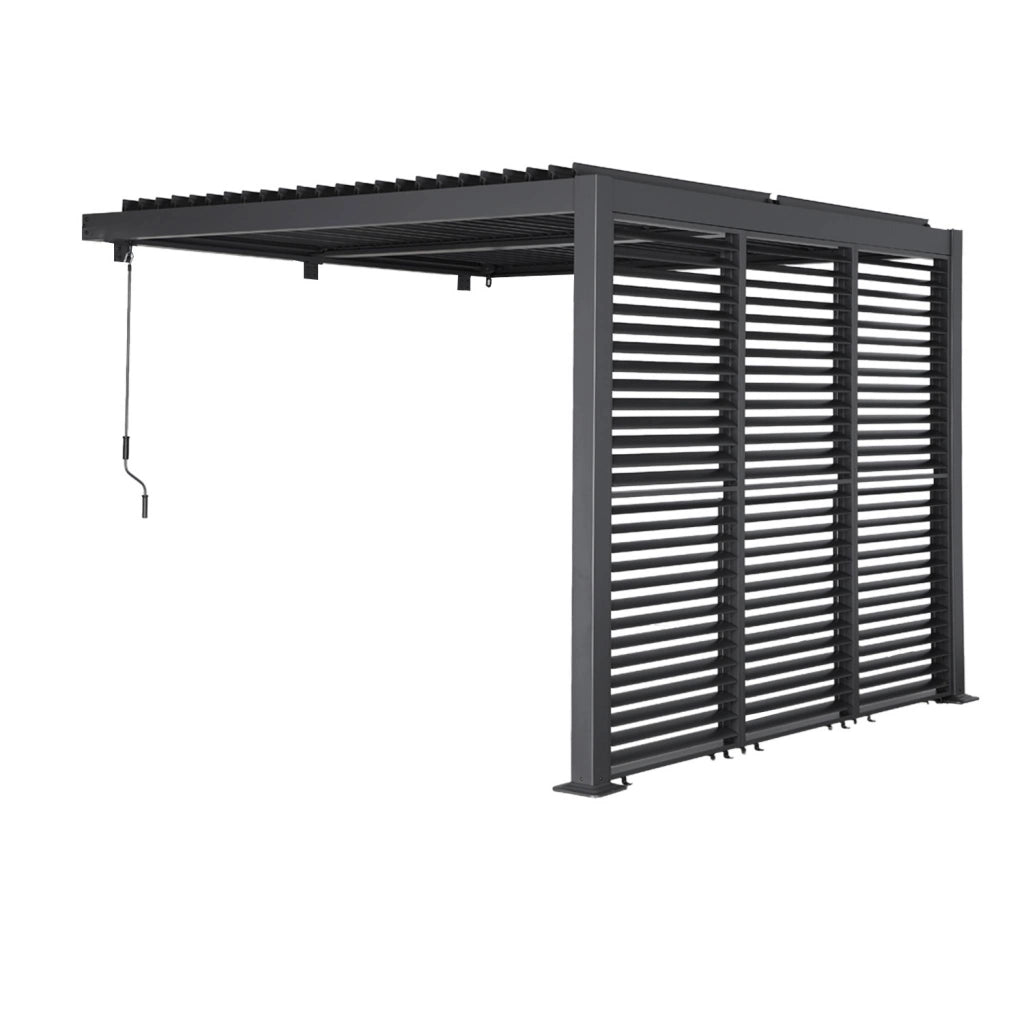 Pergola bioclimatica in alluminio addossata 3x3m + 3 persiane 100cm