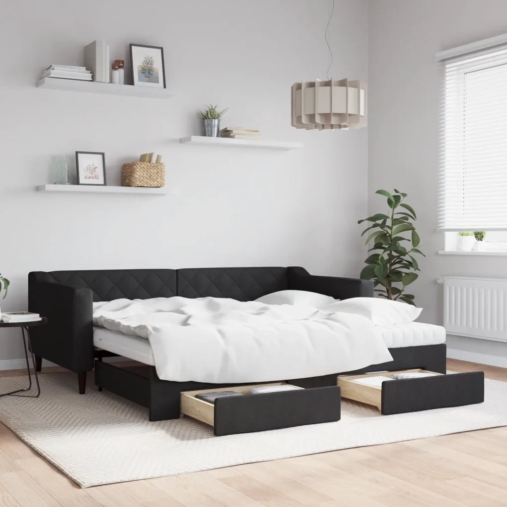 Divano Letto Estraibile con Cassetti Nero 90x190 cm in Tessuto 3197492