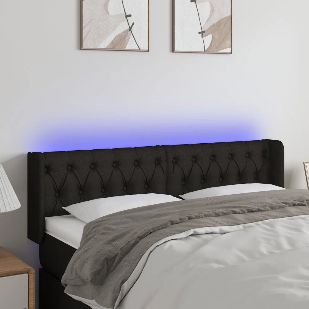 Testiera a LED Nera 163x16x78/88 cm in Tessuto 3123580