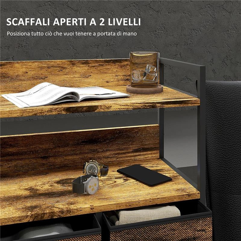 CASSETTIERA 7 CASSETTI RIMOVIBILI CON 2 RIPIANI INDUSTRIALE IN LEGNO E ACCIAIO 79X29X101 CM MARRONE E NERO
