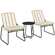 Set Bistrot 3 Pezzi ¨C zephmum ¨C Sedie in Rattan, Tavolino con Piano in Metallo, Cuscini, Beige e Marrone