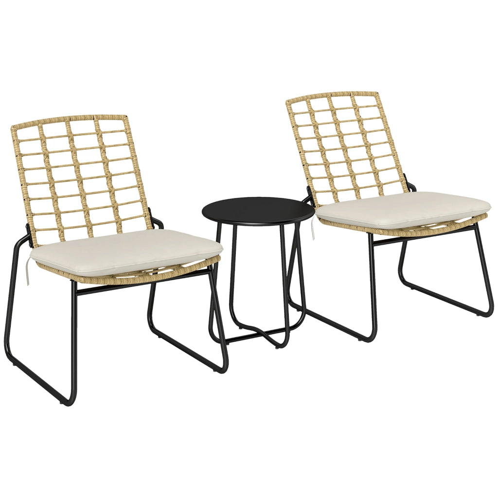 Set Bistrot 3 Pezzi ¨C zephmum ¨C Sedie in Rattan, Tavolino con Piano in Metallo, Cuscini, Beige e Marrone