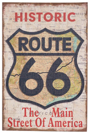 Biscottini Stampa 'HISTORIC ROUTE 66' su tela in juta grezza anticata L60xPR2xH90 cm