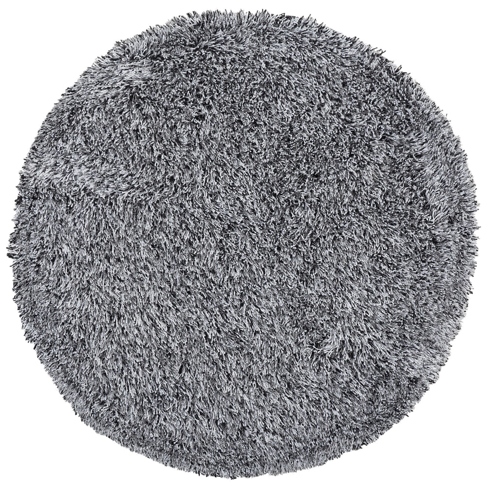 Tappeto Shaggy Tappeto a pelo lungo Solido Poliestere Bianco e Nero Rotondo 140 cm