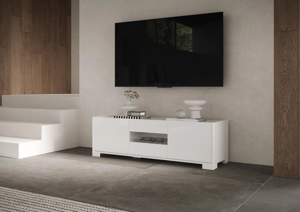 Porta TV 3 ante 130x40x40 cm bianco lucido - RIFLESSO