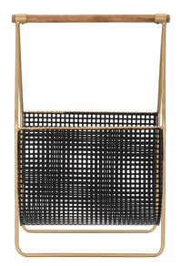 Porta Giornali Fashion 37x23x54,5 cm Legno di Abete e in Ferro Nero e Oro