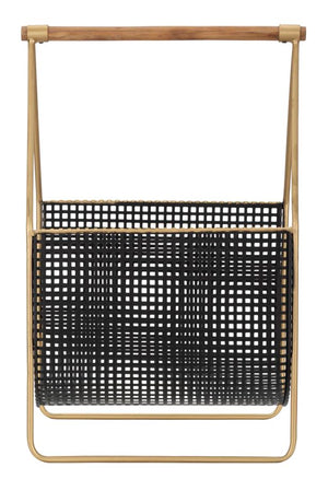 Porta Giornali Fashion 37x23x54,5 cm Legno di Abete e in Ferro Nero e Oro