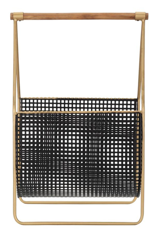 Porta Giornali Fashion 37x23x54,5 cm Legno di Abete e in Ferro Nero e Oro