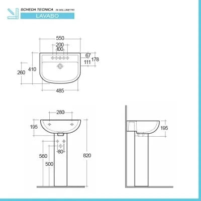 Sanitari tradizionali scarico a terra per bagno completo e lavabo con colonna Clara