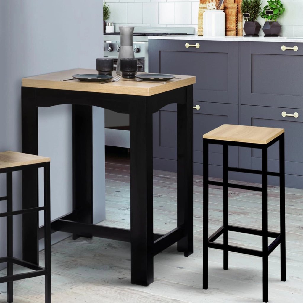 IDMarket - Tavolo da bar allungabile DONA per 2 o 4 persone, nero, piano in faggio, 60-120 cm