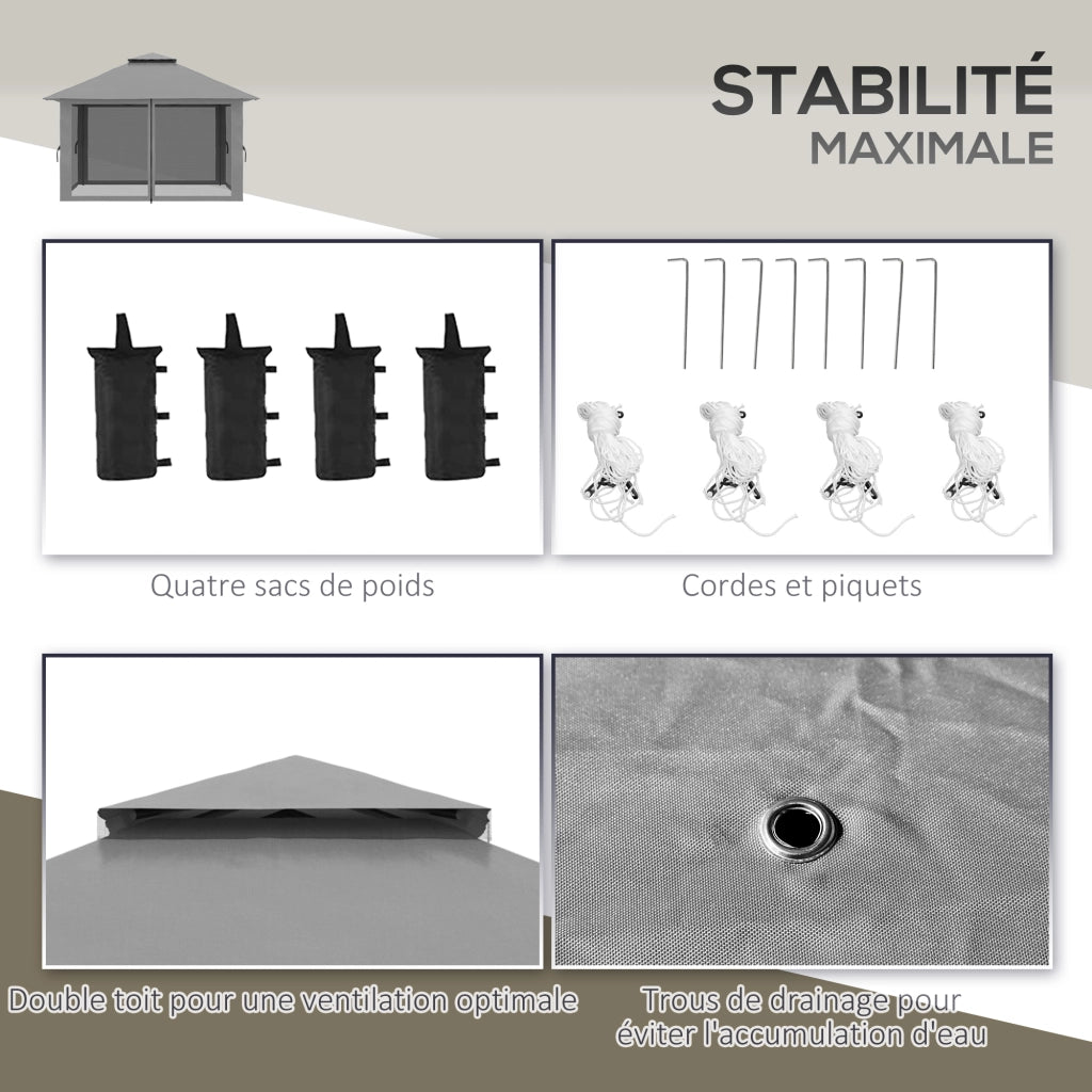Tonnelle da giardino pieghevole ¨C zephmum ¨C 4x4 m grigio con 4 moustiquaires