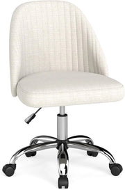 Sedia da Ufficio, Sedia da Scrivania Moderna senza Braccioli, con Schienale Curvo e Seduta Imbottita, Regolabile in Altezza con Rotelle Lisce per Camera da Letto (Beige)