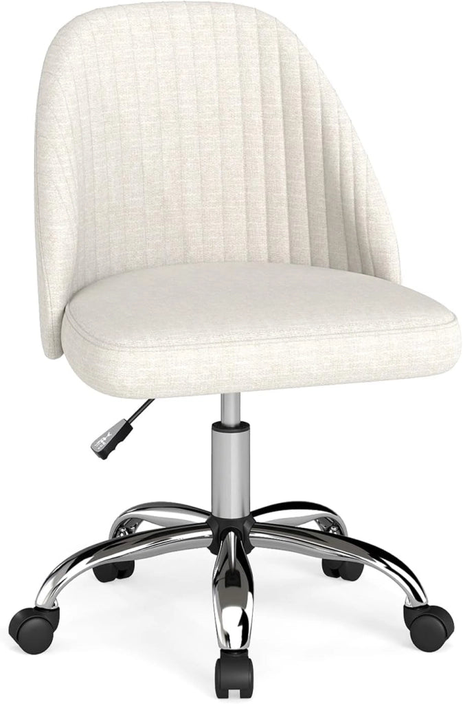Sedia da Ufficio, Sedia da Scrivania Moderna senza Braccioli, con Schienale Curvo e Seduta Imbottita, Regolabile in Altezza con Rotelle Lisce per Camera da Letto (Beige)