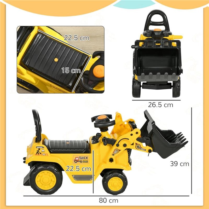 ESCAVATORE PER BAMBINI CON BENNA E SPAZIO CONTENITORE A SCOMPARSA, IN PP E ABS, 80X26.5X39 CM, GIALLO E NERO