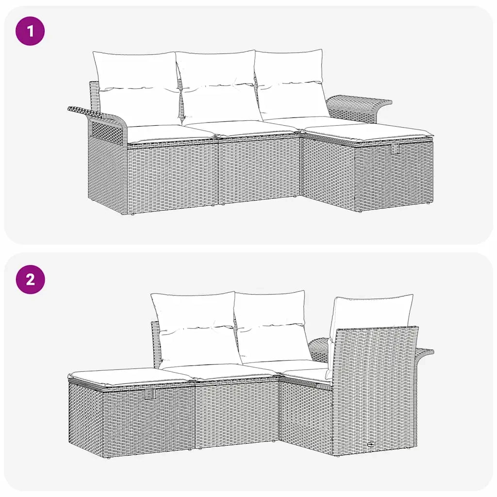 Set Divano da Giardino con cuscino 4 pcs Grigio polyrattan