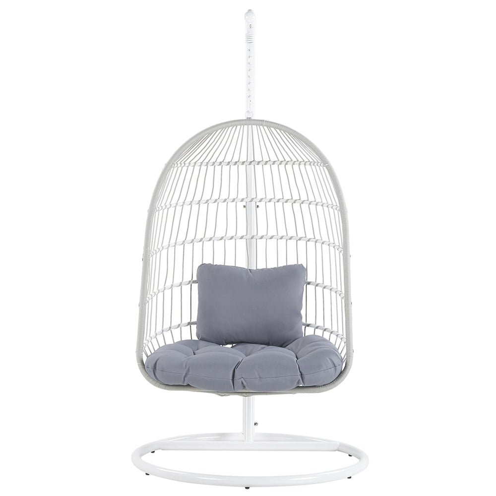 Poltrona Sospesa con Cesta in Corda di Poliestere Beige per Interno ed Esterno Boho