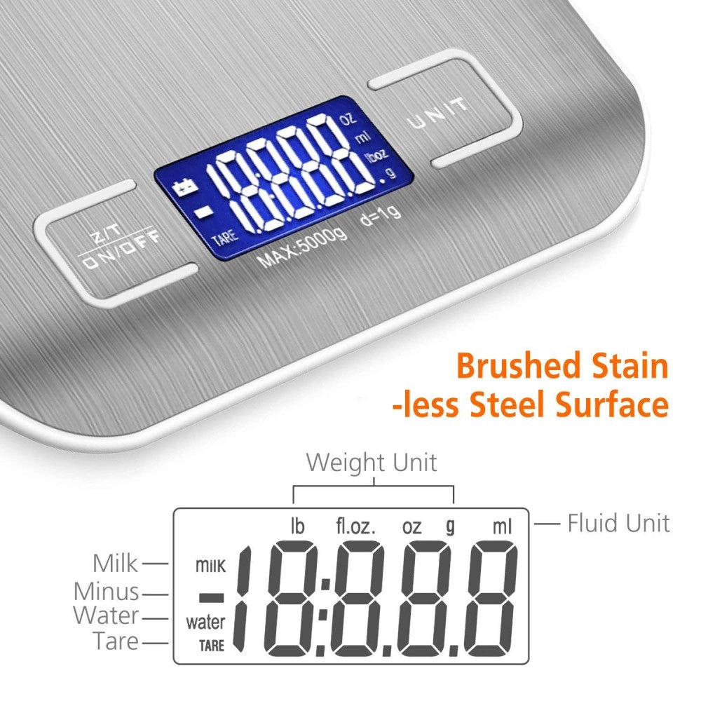 Trade Shop - Bilancia Elettronica Digitale Da Cucina Digitale In Acciaio Inossidabile Max 5kg -
