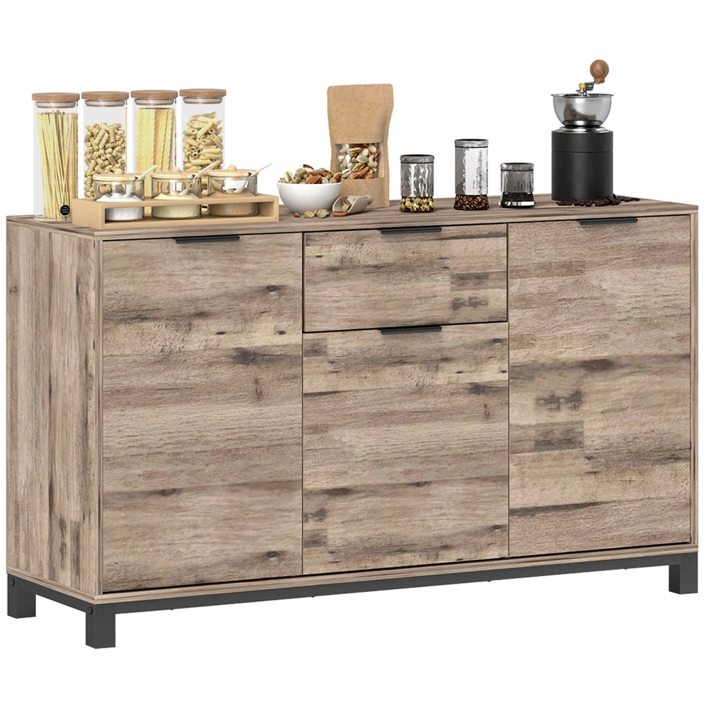 Credenza Buffet in stile Industriale con Cassetto e 3 Armadietti, in Legno Marrone, 120x36.5x70 cm