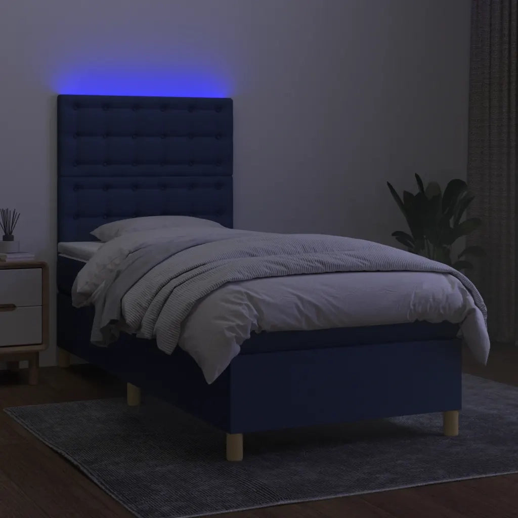 Letto a Molle con Materasso e LED Blu 90x190 cm in Tessuto 3135723