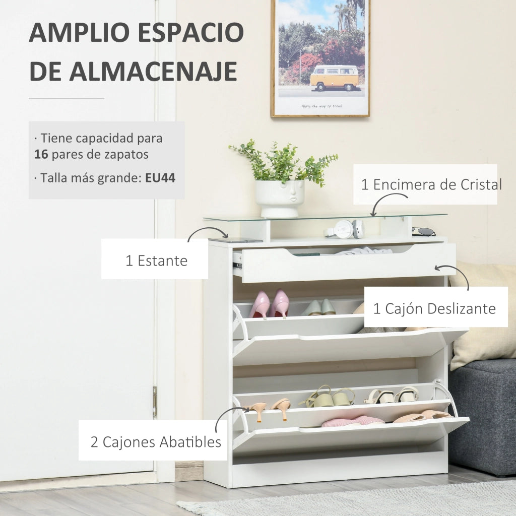 Scarpiera Stretto 2 Ante con Cassetto e Ripiano ¨C zephmum ¨C 89x23x96 Bianco
